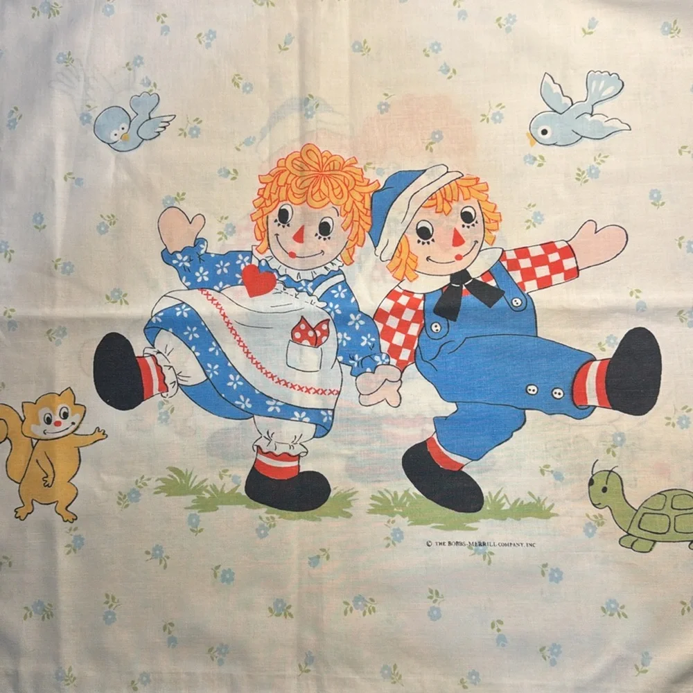 Vintage Raggedy Ann & Andy Pillowcase with Happy Animals Double Sided